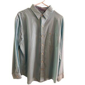 IZOD Non Iron Stretch Light Teal and White Plaid Check Shirt